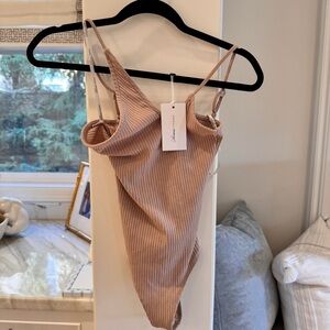 NWT lovers + friends Ribbed Tan Bodysuit